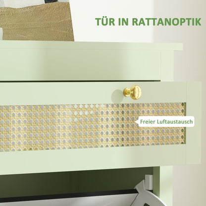 Schoenenkast – Schoenenrek – Schoenenopberger – Halmeubel – Schoenenbank – Compact 88x30x120 cm – Hardhout met Rattan Accenten – Ruimte voor 12 Paar Schoenen