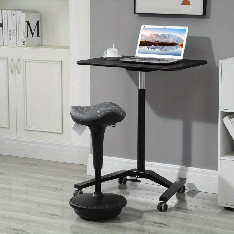 Ergonomische Kruk – Zwenkkruk – Werkkruk – Bureaustoel – Verstelbare Kruk – Verstelbare Hoogte 65,5-83,5 cm – Kantelbare Zitting 120° – Grijs – PVC Frame – Leren Bekleding