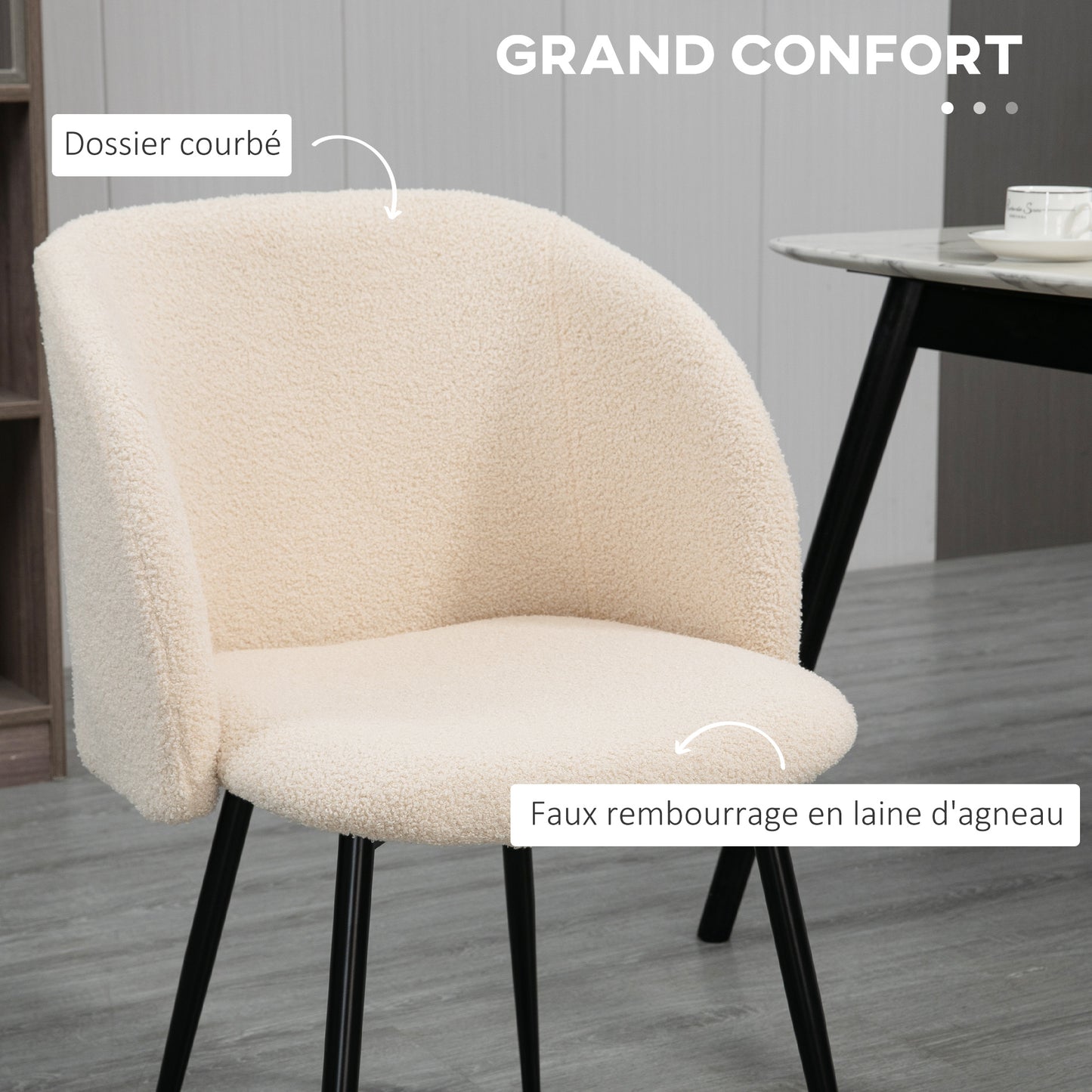 Eetkamerstoel – Stoel – Keukenstoel – Dining Chair – Zitmeubel – Set van 2 – Beige Stof – Zwart Stalen Poten – Ergonomisch Comfort – 55x62x80 cm