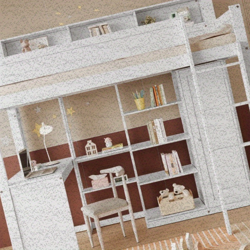 Hoogslaper – Stapelbed – Kinderbed – Eenpersoonsbed – Multifunctioneel Bed – Ingebouwd Bureau & Kledingkast – Ruimtebesparend Ontwerp – Stevig Wit Hout 90x200 cm