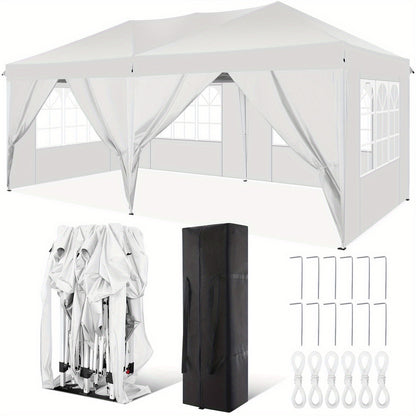 Partytent – Tuintent – Feesttent – Paviljoen – Zonnescherm – 3x6m – Pop-Up Met 6 Afneembare Zijwanden – Waterdicht Polyester