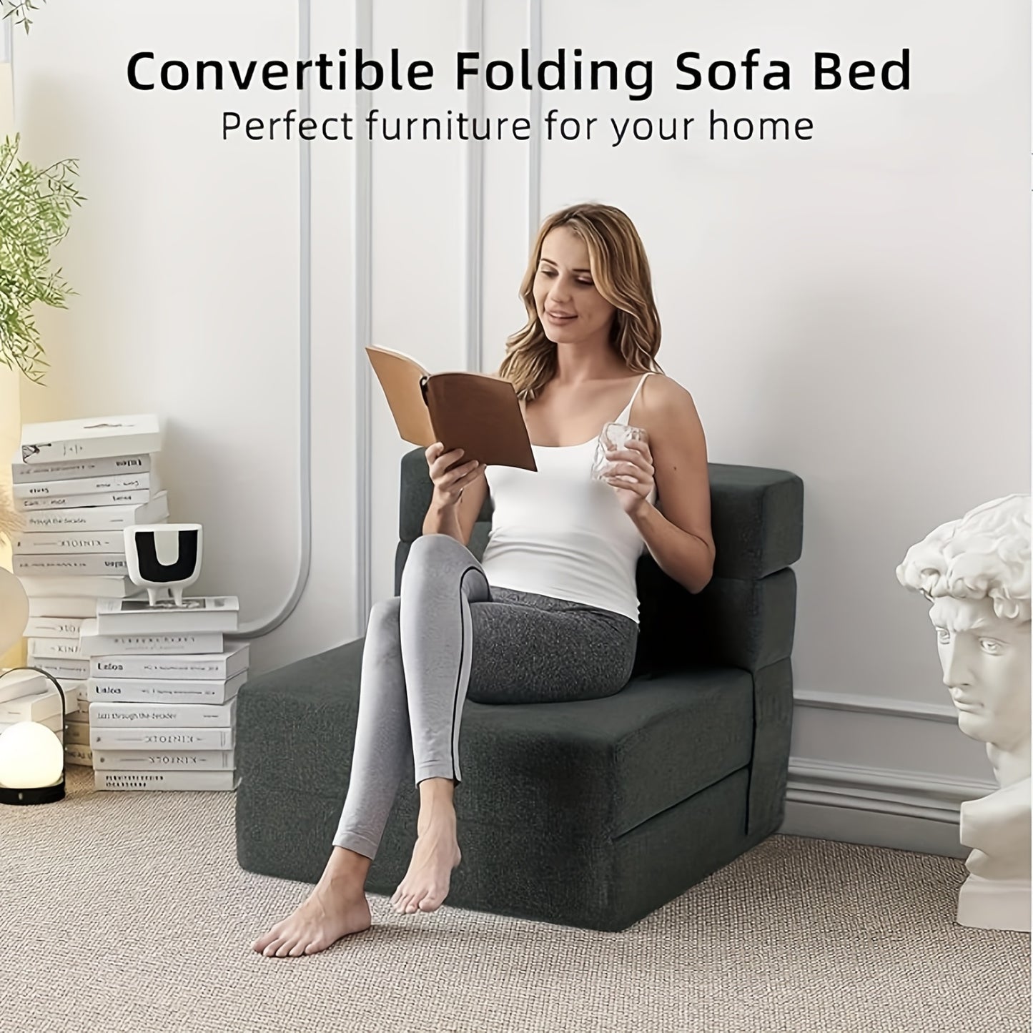 4-in-1 Vouwbare Sofa Bed – Slaapbank – Loveseat – Loungestoel – Stoel – Donkergrijs – Comfortabel Memory Foam – Duurzame PU Bekleding