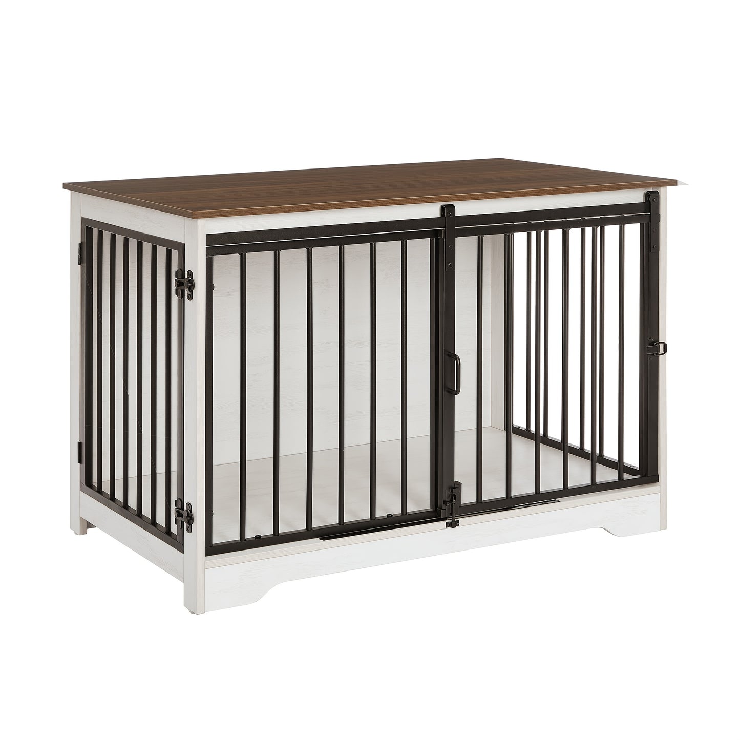 Hondenbench – Hondenkooi – Hondenhok – Hondenrek – Dierenbench – Wit Bruin – Duurzaam Hout & Staal – Heavy-Duty Anti-Kauw & Tweedelige Schuifdeuren – 60x100x68 cm