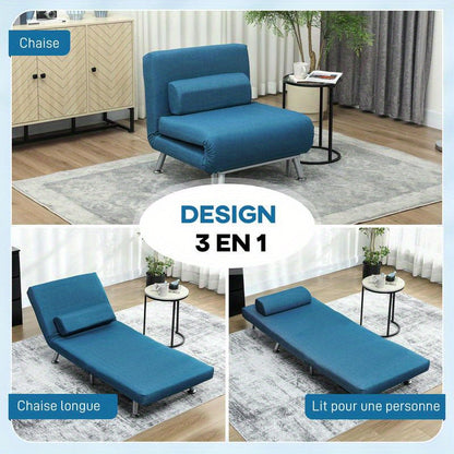 3-in-1 Verstelbare Fauteuil – Slaapstoel – Loungestoel – Slaapbank – Relaxstoel – Verwarmd Comfort – Ruimtebesparend Design – Turkooisblauw – Kant-en-Klaar Geassembleerd