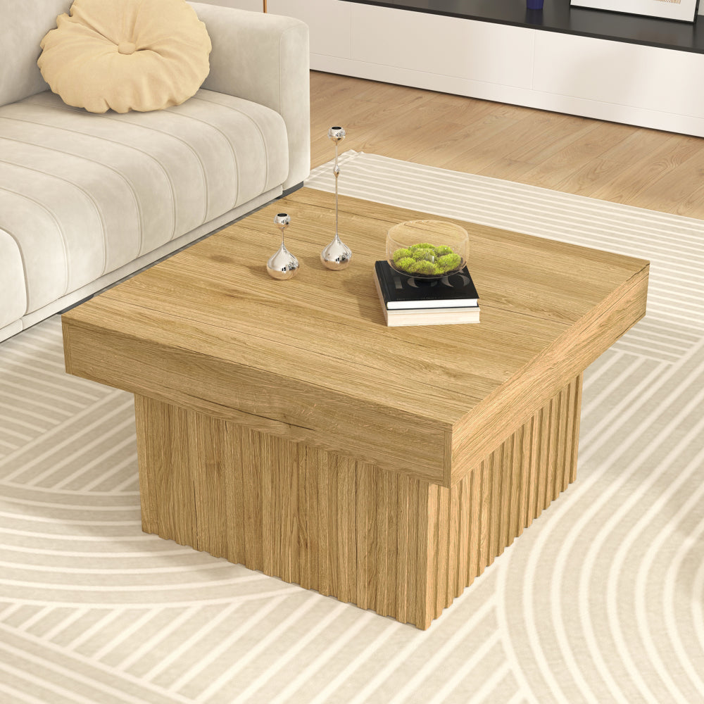 Salontafel – Koffietafel – Tafel – Woonkamertafel – Bijzettafel – Beige / Lichtbruin – Met Onderblad – Stevig Metalen Frame – 79x79x46 cm – Modern Minimalistisch Design