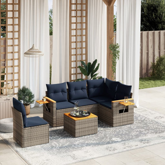 Loungeset – Tuinset – Zitgroep – Loungebank – Loungemeubel – PE-Rattan – Inclusief Opklapbare Bijzettafel – Weerbestendig Grijs Hout