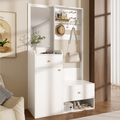 Kledingkast – Garderobekast – Opbergkast – Kleerkast – Garderobe – Compact Wit – Met Spiegeldeur – Met Verstelbare Planken en 2 Lades – Ruimtebesparend Met Stevig Metalen Frame