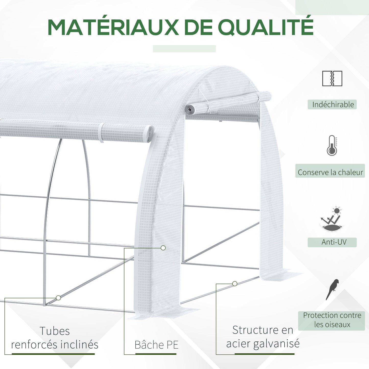 Tuinhuisje – Tuinkas – Kas – Kweekkas – Serre – 18 m² – Gegalvaniseerd Stalen Frame – UV-bestendig PE-zeil wit