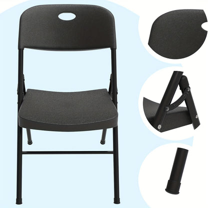 Set van 2 Opvouwbare Plastic Stoelen – Vouwstoelen met Metalen Frame en Gevoerde Zitting en Rugleuning – Zwart, Voor Thuis, Kantoor of Evenementen