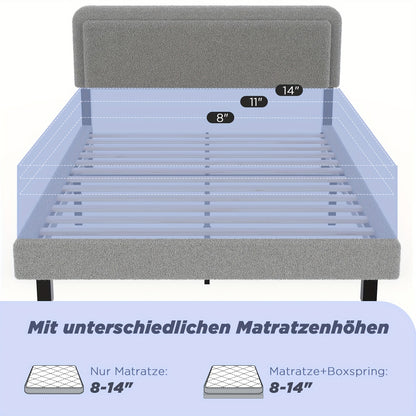 Bedframe – Tweepersoonsbed – Platformbed – Ledikant – Slaapbank – Gestoffeerd Hoofdbord – 160x200 cm – Stevige Houten Lattenbodem