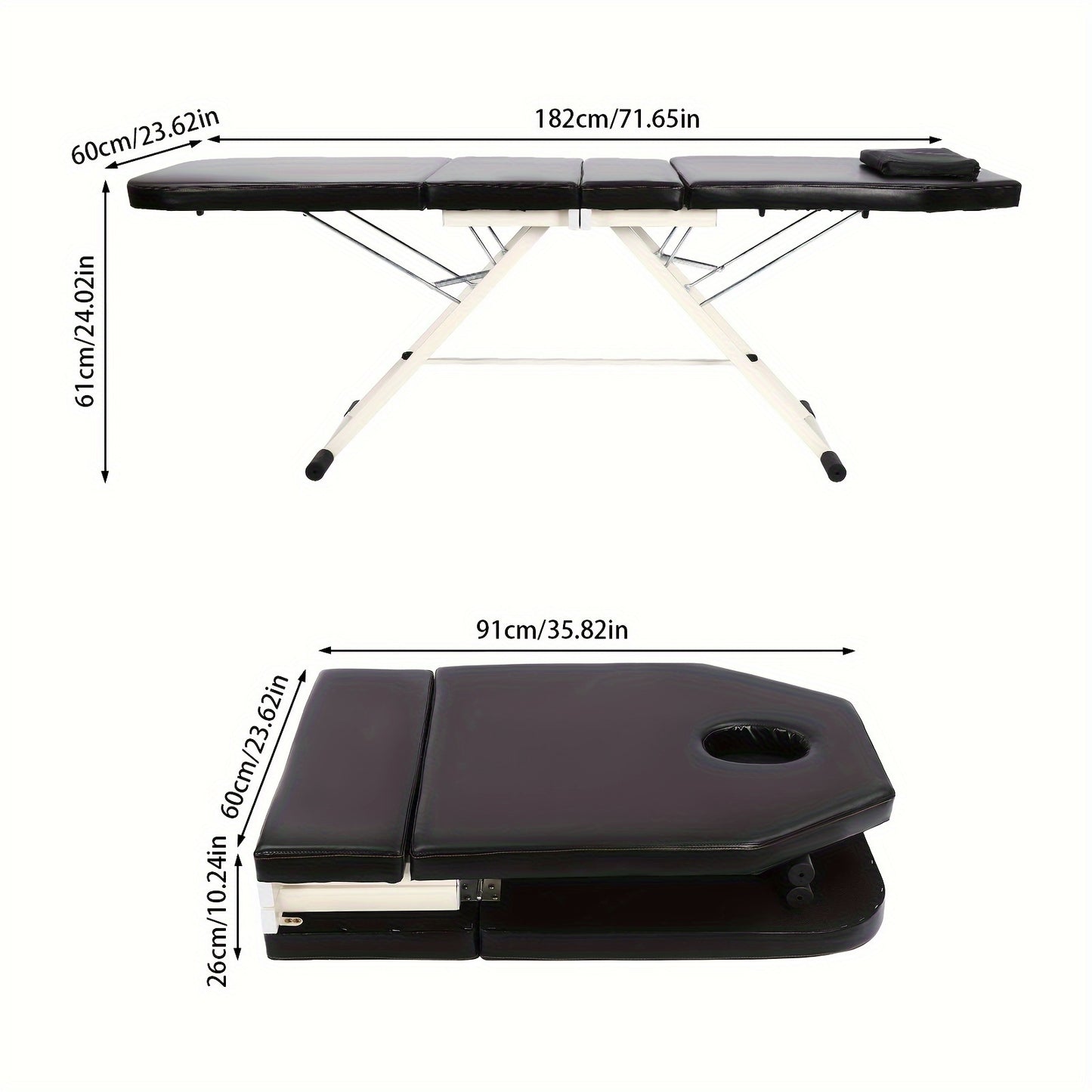 Massagetafel – Massagebed – Behandelingstafel – Spa Tafel – Therapie Tafel – Zwart – Inklapbaar Aluminium Frame – Dikke Foam Padded – Water- en Olieafstotend