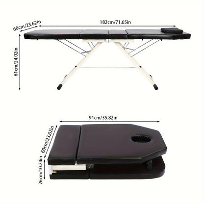 Massagetafel – Massagebed – Behandelingstafel – Spa Tafel – Therapie Tafel – Zwart – Inklapbaar Aluminium Frame – Dikke Foam Padded – Water- en Olieafstotend