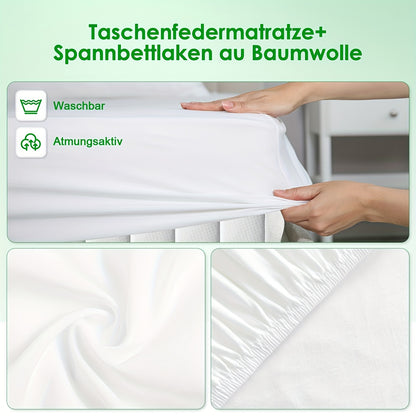 Kaluote 25cm Height Pocket Spring Mattress - 140x190cm Medium Firmness Breathable Ergonomic Design, Hypoallergenic & Pressure-Relieving, No Power Needed, Durable Fabric & Metal Frame for Spinal Support & Restful Sleep, Comfor
