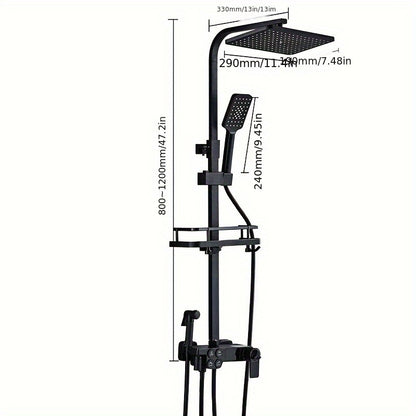 Thermostatische Regendouche – Douche Systeem – Regendouche Set – Thermostaatkraan – Wandmontage – Mat Zwart – Hoogte Verstelbare Douchekop 80-120 cm – Multifunctionele Straal