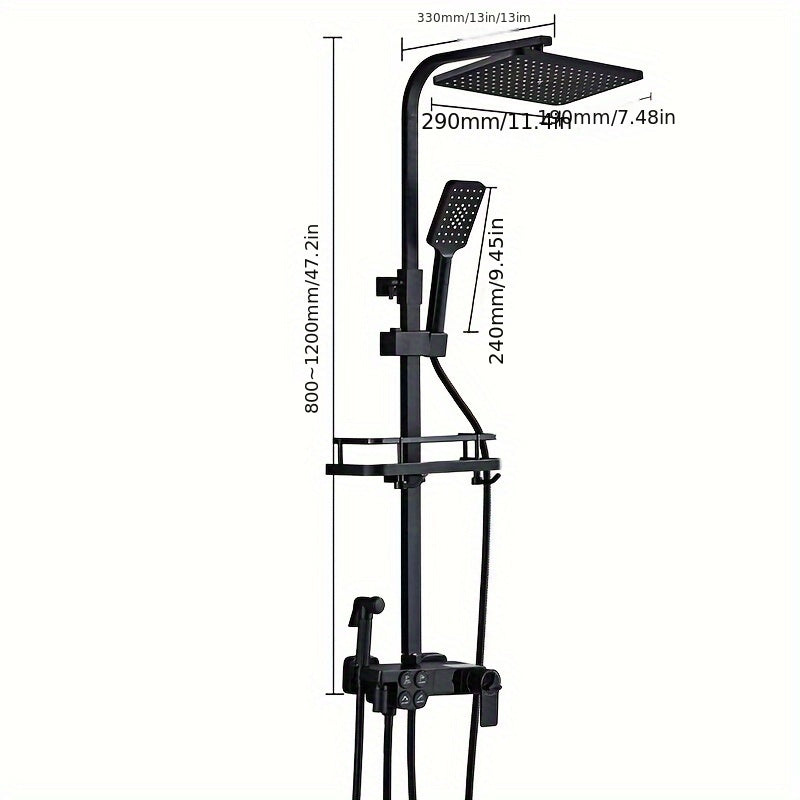 Thermostatisch Douche Systeem – Regendouche – Doucheset – Thermostaatkraan – Zwarte Doucheset – Hoogte Verstelbaar 80-120 cm – Mat Zwart Design