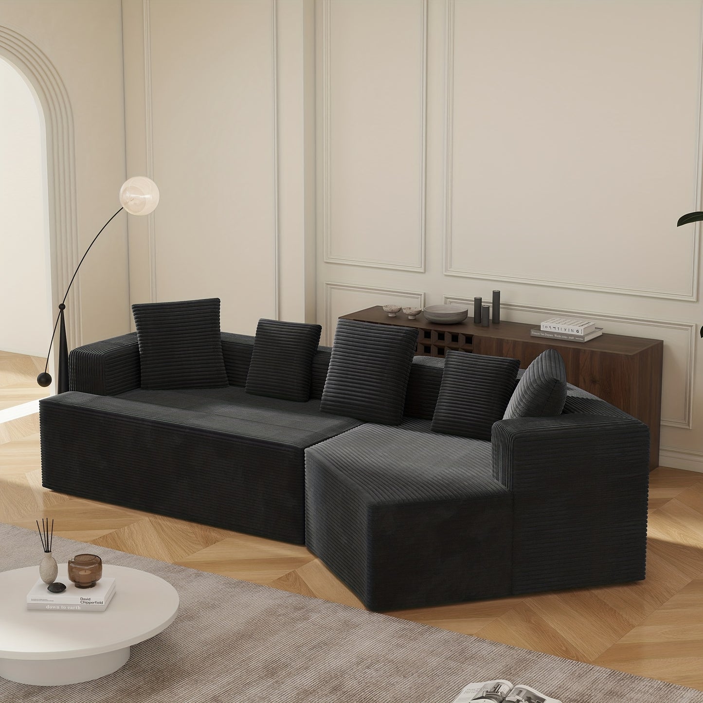 Modulaire Hoekbank – Sectional Bank – L-Vormige Bank – Slaapbank – Modulaire Sofa – Chenillestof – Katoenen Kussens – Eenvoudige Montage – Lichtgewicht Zonder Houten Frame