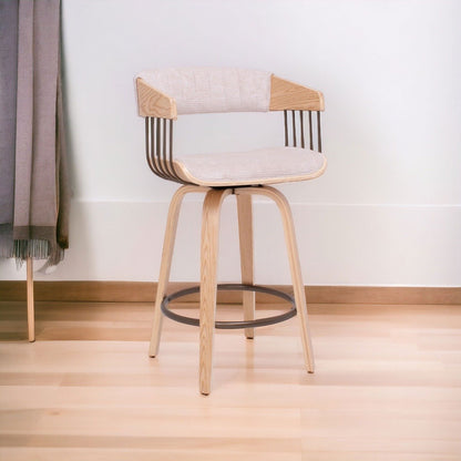 Barkrukken – Krukken – Barkruk Set – Barstoelen – Bistrostoelen – Set van 2 – Draaibaar Zitvlak – Multiplex Met Beige Stoffering