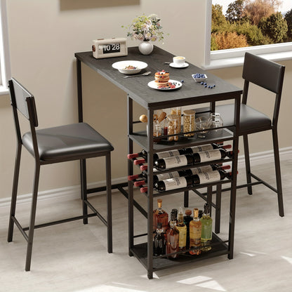 Compact Dining Table Set with 2 Upholstered Chairs - Space-Saving Kitchen Table and Chairs, Sturdy Metal Frame, for Small Apartments, Home, Cafe - Modern Minimalist Dining Room Furniture in Matte Black Finish, Dining Table wi