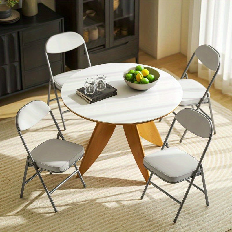 4-Pack Cream White Foldable Folding Chairs with Metal Frame & Ergonomic Seat - Lightweight Portable Design for Indoor/Outdoor Use, Durable Fabric for Patio, Garden, Events, Folding Chairs Portable, Event Seating, Modern Chair