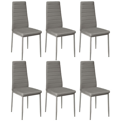 Set van 6 Eetkamerstoelen – Grijs Kunstleer met Stevige Metalen Poten – Moderne en Comfortabele Stoelen voor Keuken of Eetkamer