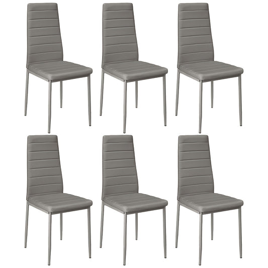 Set van 6 Eetkamerstoelen – Grijs Kunstleer met Stevige Metalen Poten – Moderne en Comfortabele Stoelen voor Keuken of Eetkamer