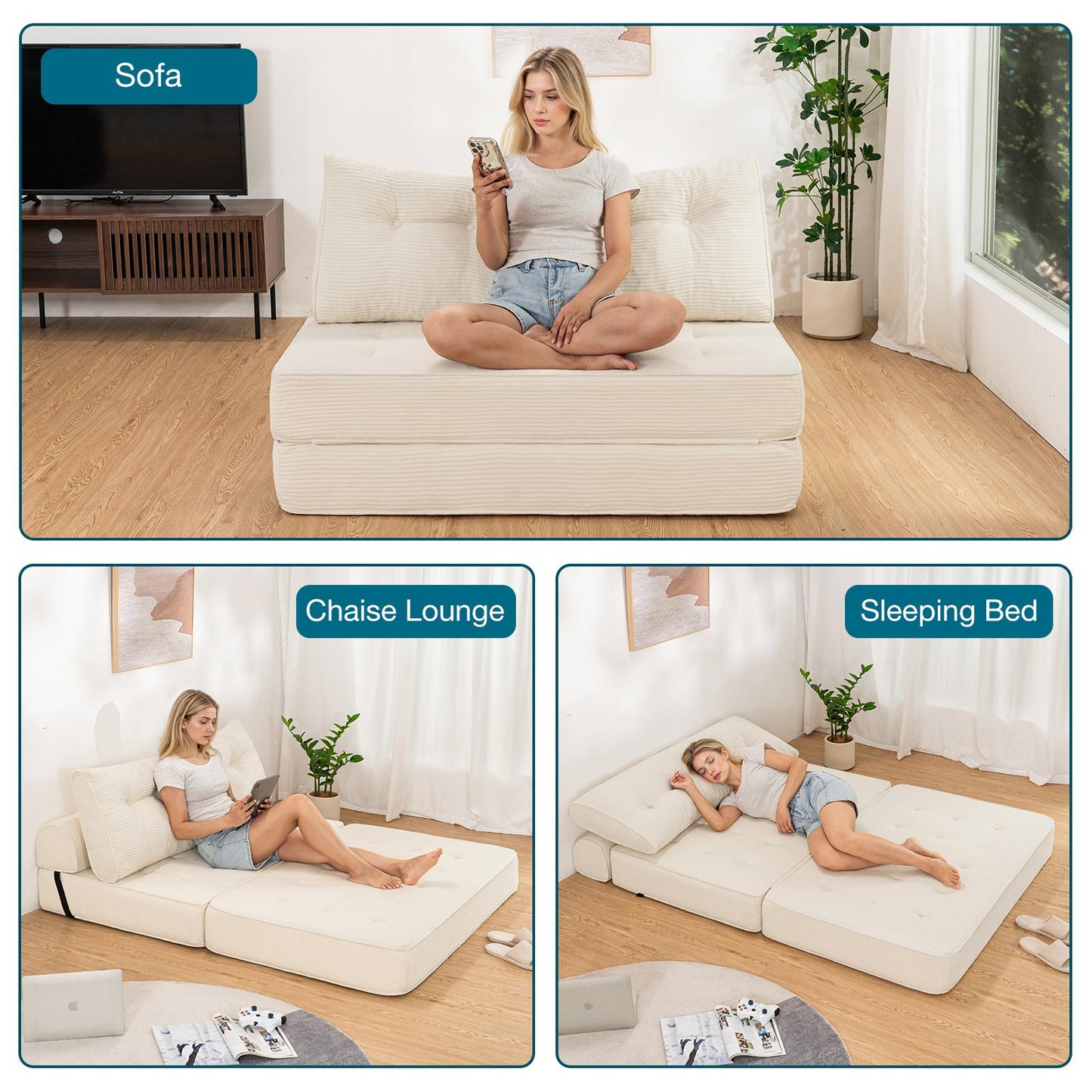 Futon Slaapstoel – Slaapstoel Bedbank – Slaapbank Stoel – Slaapstoel Opklapbaar – Queen Grijs – Hoogwaardige 7 cm Foam Vulling – Inclusief Hoofd- en Lendenkussens