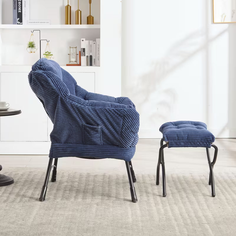 Loungestoel – Fauteuil – Relaxstoel – Leunstoel – Relaxfauteuil – Modern Blauw – Ruimtebesparend Design – Comfortabele Katoenen Bekleding Met Voetenbank