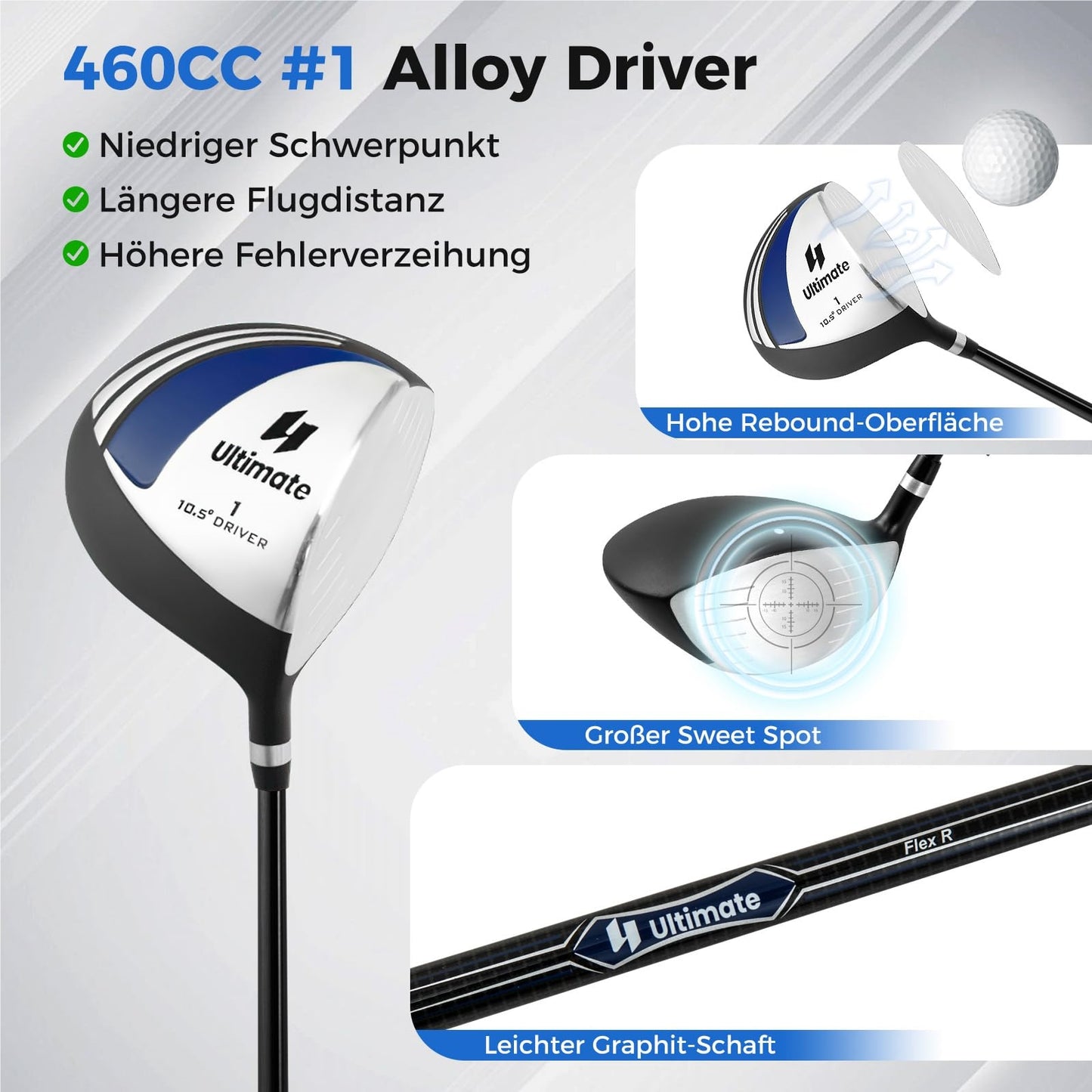 Complete Heren Golfset – Golfclubs Set – Golftas – Golf Driver – Golf Putter – Lichtgewicht 5,8 kg – 460cc Aluminium Driver – Inclusief Regenhoes – Rechts Handig – 11-Delig