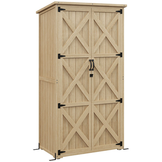Tuinkast – Tuinberging – Buitenopslag – Tuinschuurtje – Houten Kast – Natuurlijk Dennenhout – Weerbestendig Met Bitumen Dak – Compact 90x54,5x168,5 cm