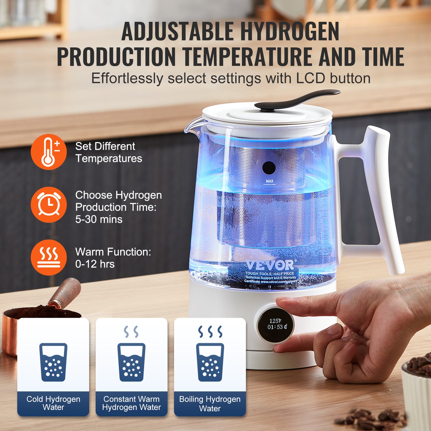 Waterionisator – Waterionizer – Waterstofgenerator – Alkalisch Drinkwater – Waterzuiveraar – Grote Capaciteit 1,5L – SPE & PEM Technologie