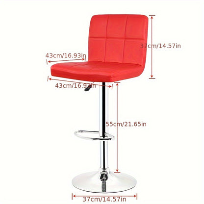 Barkrukken – Barstoelen – Keukenkruk – Stoel – Kruk – Set Van 2 – Verstelbare Zithoogte 92-112 cm – 360° Draaibaar – Ergonomische Rugleuning – Stalen Frame Met Antislipvoet – Rood Kunstleer – Comfortabel & Duurzaam