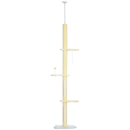 Krabpaal – Krabmeubel – Kattentoren – Klimelement – Speelpaal – Verstelbare hoogte 220-260 cm – Antislip basis – Sisal touw – Geel variant