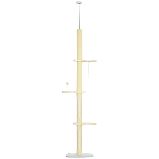 Krabpaal – Krabmeubel – Kattentoren – Klimelement – Speelpaal – Verstelbare hoogte 220-260 cm – Antislip basis – Sisal touw – Geel variant