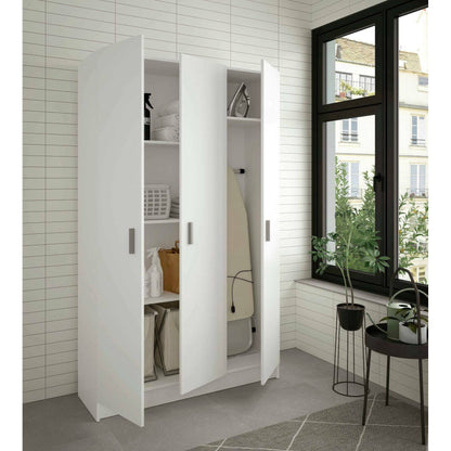 Large Multifunctional Ranuncolo Wardrobe, 3-Door Auxiliary Closet, Shoe Rack with Shelves, Broom Cupboard, 109x37x180 cm, White