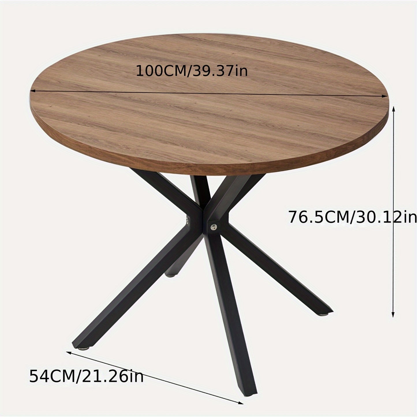 Eettafel – Rond Tafeltje – Keukentafel – Woonkamertafel – Bijzettafel – 100 cm Diameter – Donker Houten Blad – Zwart Metalen Onderstel