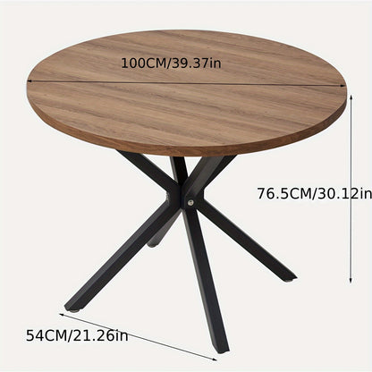 Eettafel – Rond Tafeltje – Keukentafel – Woonkamertafel – Bijzettafel – 100 cm Diameter – Donker Houten Blad – Zwart Metalen Onderstel