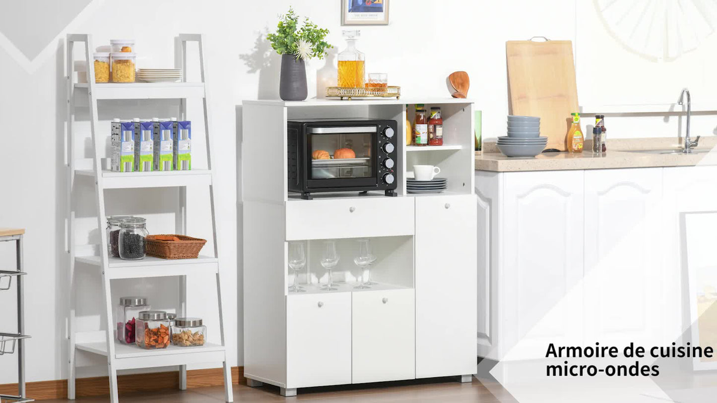 Microwavekast – Keukenkast – Opbergkast – Buffetkast – Keukenmeubel – 90x40x120 cm – Wit Hout met Schuiflade