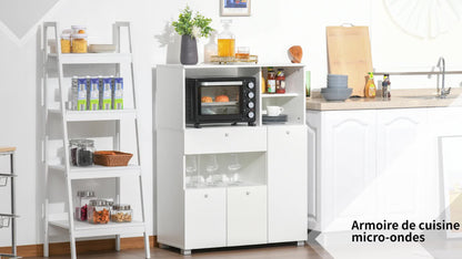 Microwavekast – Keukenkast – Opbergkast – Buffetkast – Keukenmeubel – 90x40x120 cm – Wit Hout met Schuiflade