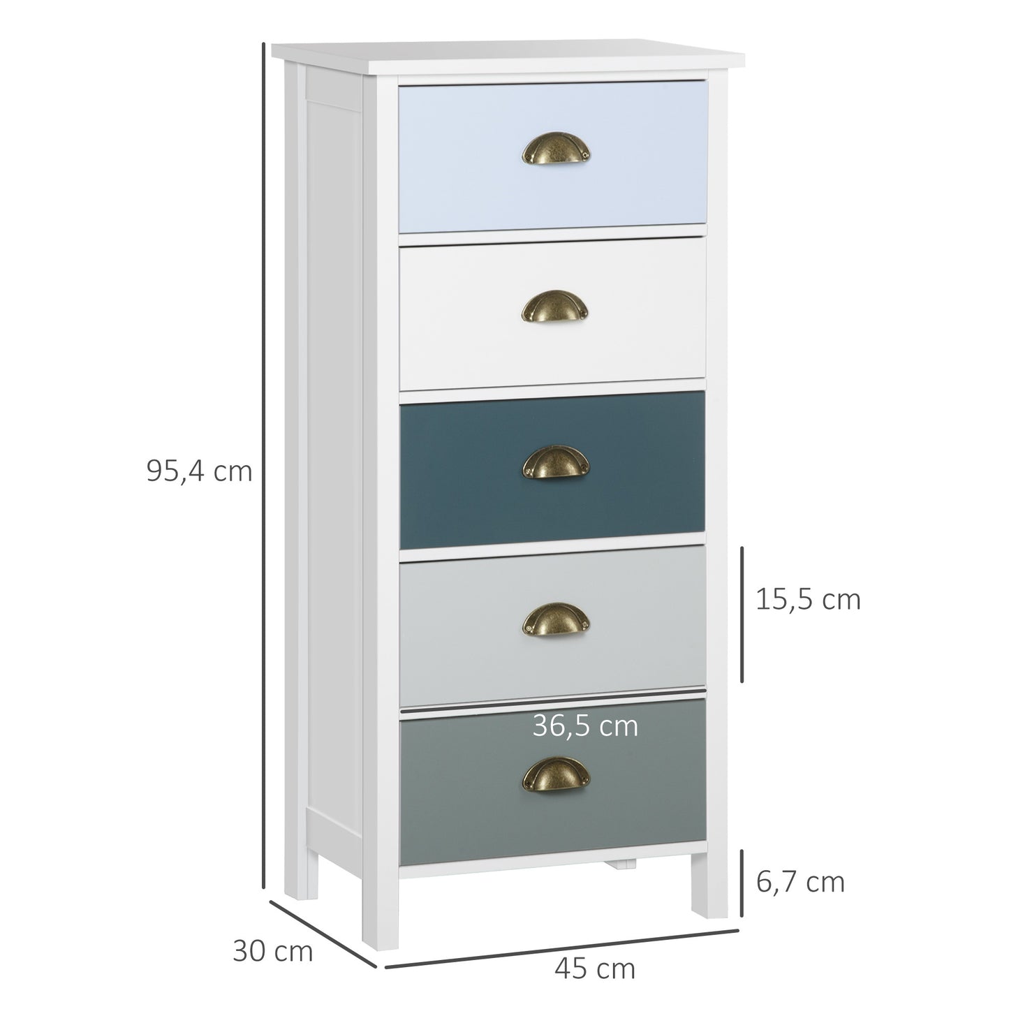 Ladekast – Ladenkast – Kommode – Dressoir – Opbergkast – 5 Lades – MDF Met Metalen Schelphandgrepen – Compact 45x30x95,4 cm