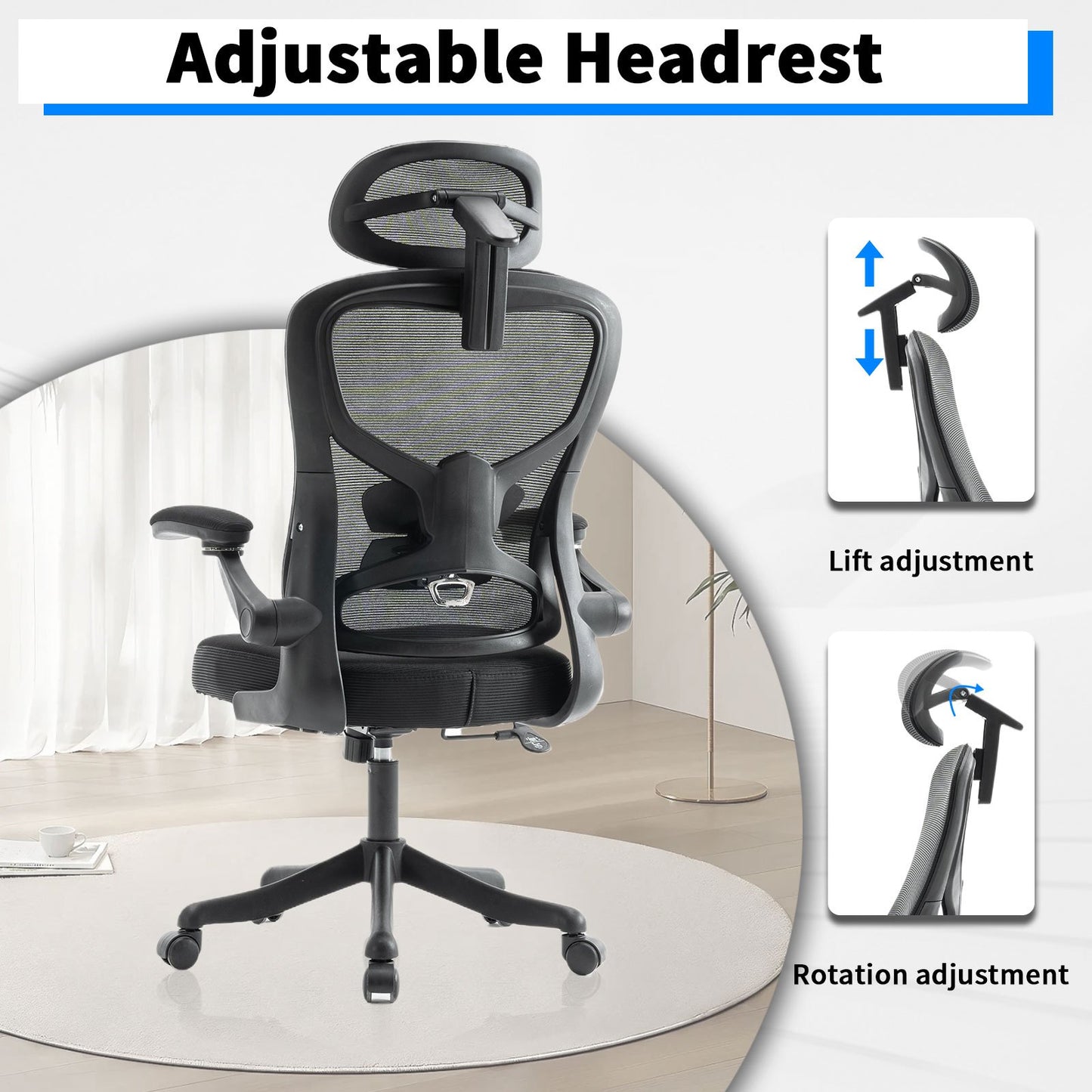 Ergonomic Office Chair, Desk Chair with Adjustable Headrest, Armrests, Lumbar Support, Swivel Chair, Rocker Function, Mesh Executive Chair, Back-Friendly, Office Chair 150 kg