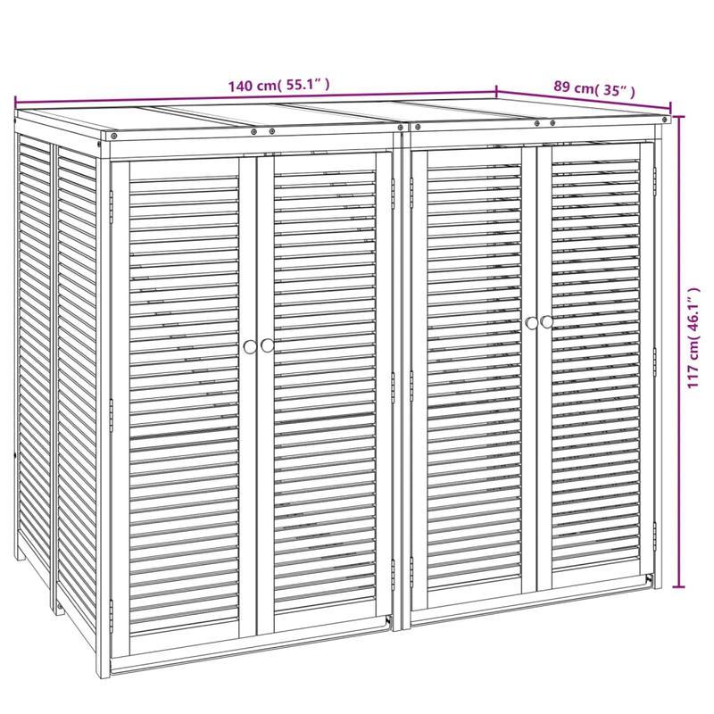 Prullenbak – Afvalbak – Vuilnisbak – Afvalcontainer – Afvalemmer – Dubbele Afdekking – Massief Acaciahout – Weerbestendig – Compact Design 140x89x117cm – Geen Elektriciteit