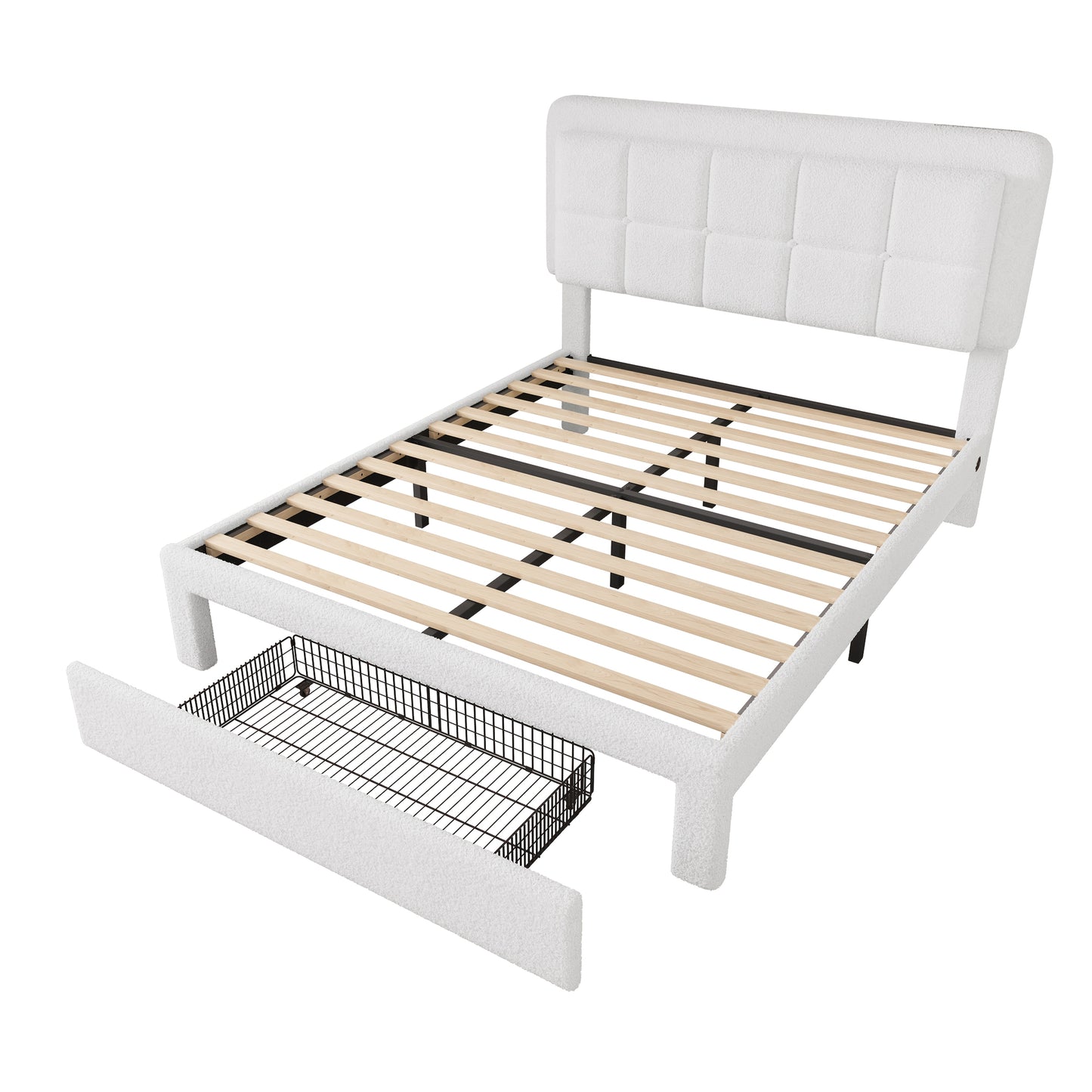 Bedframe – Bedombouw – Tweepersoonsbed – Metalen Bed – Gestoffeerd Bed – Velourse Bekleding – Verstelbaar Hoofdbord – 160x200 cm – Stevige Constructie