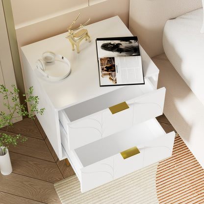 Nachtkastje – Bedkastje – Bedtafel – Slaapkamerkastje – Ladekast – Hoogglans Wit – Set Van 2 – Anti-Bots Hoeken – 2 Lades – Compact Formaat 50x40x54 cm