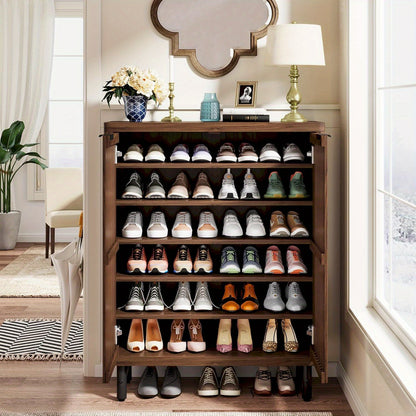 6-Tier Shoe Cabinet with Doors - Heavy-Duty Metal Construction, Holds 24 Pairs of Shoes (Space-Saving Vertical Storage), Adjustable Shelves, Modern Entryway Organizer with Ventilated Louver Doors for Living Room, Hallway, Bed