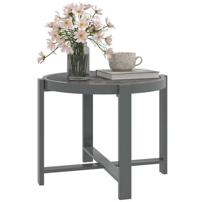 Bijzettafel – Bijzettafeltje – Sidetable – Tuinmeubel – Balkon Tafel – Grijs – Weerbestendig Aluminium – Marmerlook Blad – Compact Design – Onderhoudsvriendelijk