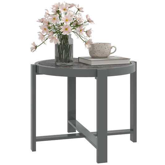 Bijzettafel – Bijzettafeltje – Sidetable – Tuinmeubel – Balkon Tafel – Grijs – Weerbestendig Aluminium – Marmerlook Blad – Compact Design – Onderhoudsvriendelijk
