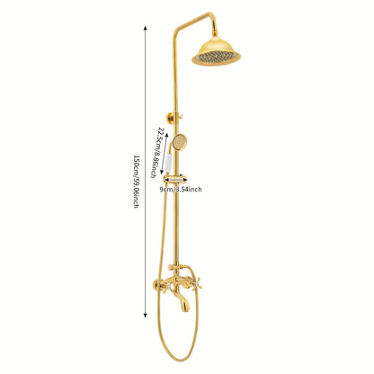 Doucheset – Douchekraan – Regendouche – Handdouche – Wandmontage – Antiek Messing – 3 Sproeistanden – 1,5 Meter Slang
