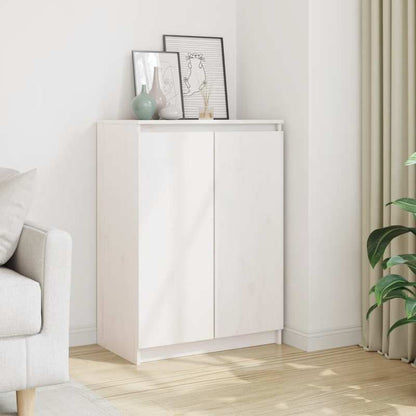 Modern White Solid Wood Pine Sideboard Cabinet with Lockable Doors & Adjustable Shelves - 60cm Wide Floor-Standing Storage Furniture, Fire-Resistant Hardwood Construction, Minimalist Design for Living Room, Hallway, Entryway