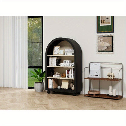 Boekenplank – Boekenkast – Wandrek – Opbergrek – Boekendisplay – Modern Zwart Metaal – 120 cm Hoog – Gebogen Arch Design