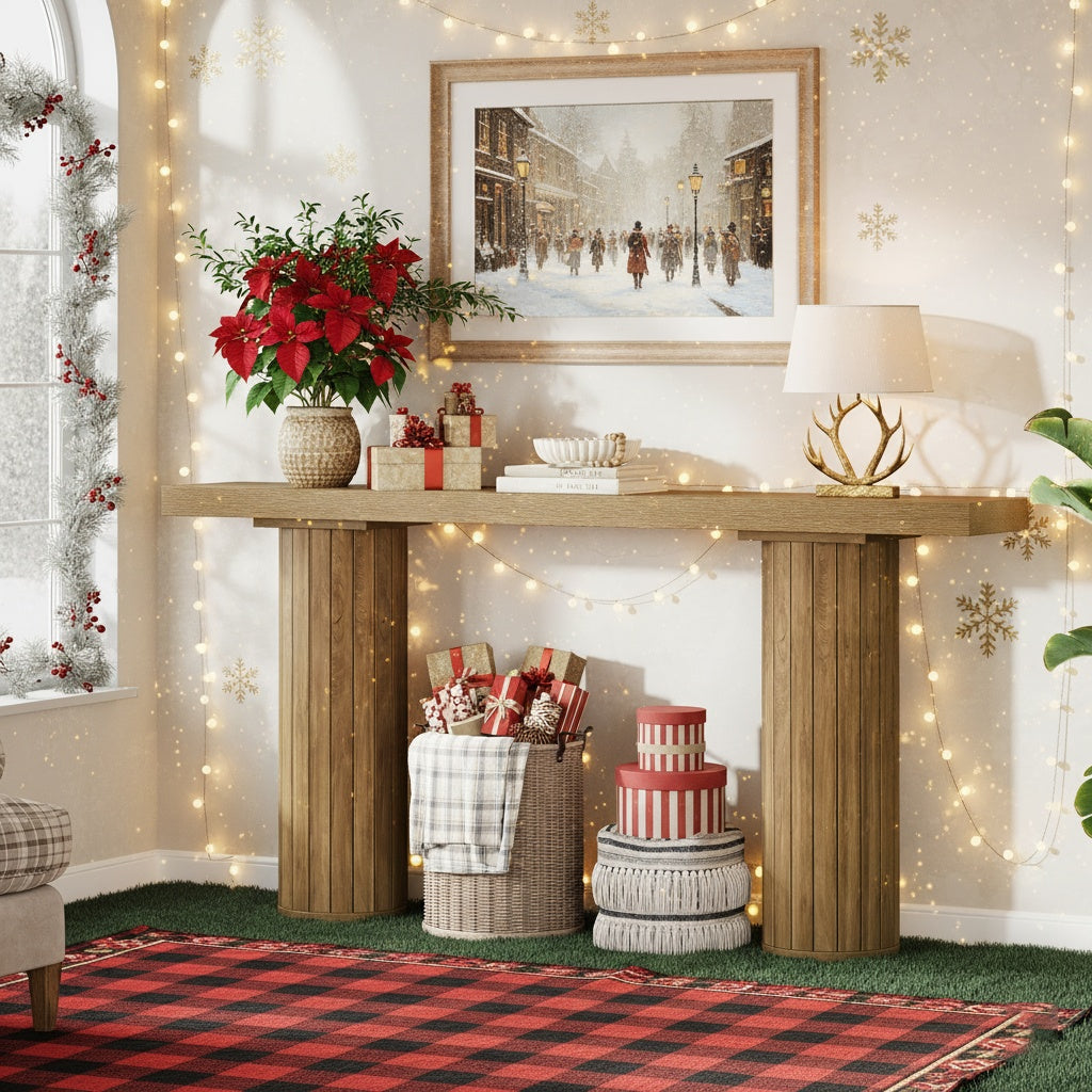 Sidetable – Consol tafel – Haltafel – Wandtafel – Sofa tafel – Extra Lang 160 cm – Duurzaam MDF Met Taps Toelopende Houten Poten